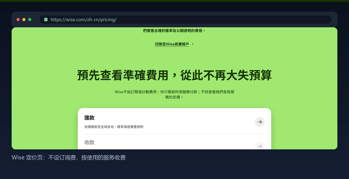Wise 定价页